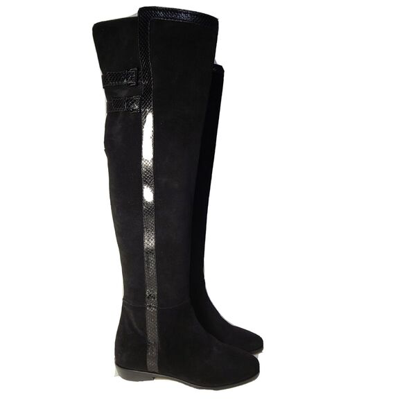 Michael Kors Womens boots OTK Over the Knee black Suede snake trim flat sz 7.5 - Picture 1 of 11